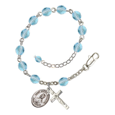 Aqua Crystal St Andre Bessette Birthstone Rosary Bracelet, Bliss Manufacturing
