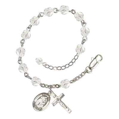 Silver-Plated Amethyst Crystal St Ann Birthstone Rosary Bracelet, Bliss Manufacturing