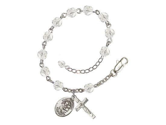 Silver-Plated Crystal St Anthony of Padua Birthstone Rosary Bracelet