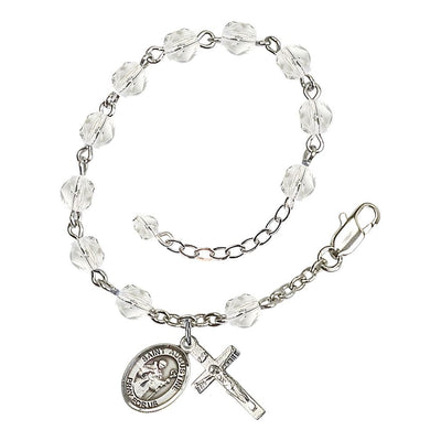 St. Augustine of Canterbury Birthstone Rosary Bracelet in Clear in Crystal, Bliss Manufacturing