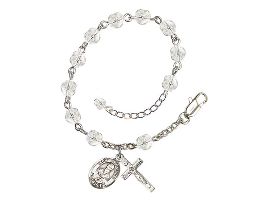 Silver-Plated Crystal St St Alexander Sauli Birthstone Rosary Bracelet