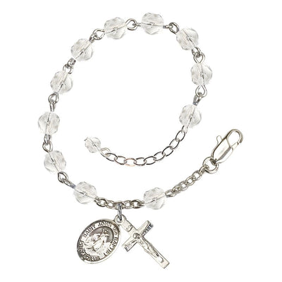 St. John the Baptist Birthstone Silver Rosary Bracelet view 4 in Crystal, Bliss Manufacturing