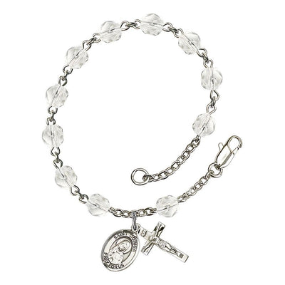 St. Monica birthstone silver plated rosary bracelet in clear in Crystal, Bliss Manufacturing