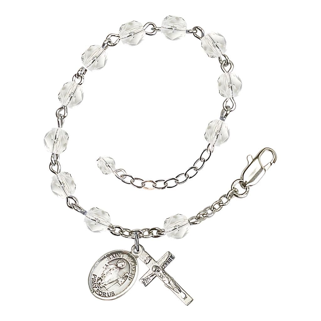 Bliss St. Richard Help Birthstone Heart Rosary Bracelet in Fire Polished Clear,