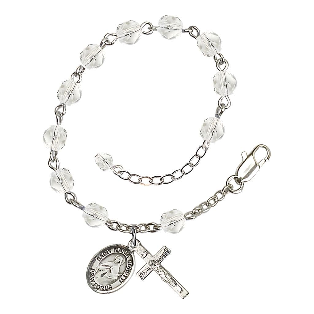 Bliss St. Maria Goretti Birthstone Rosary Silver-plated Bracelet in Clear,