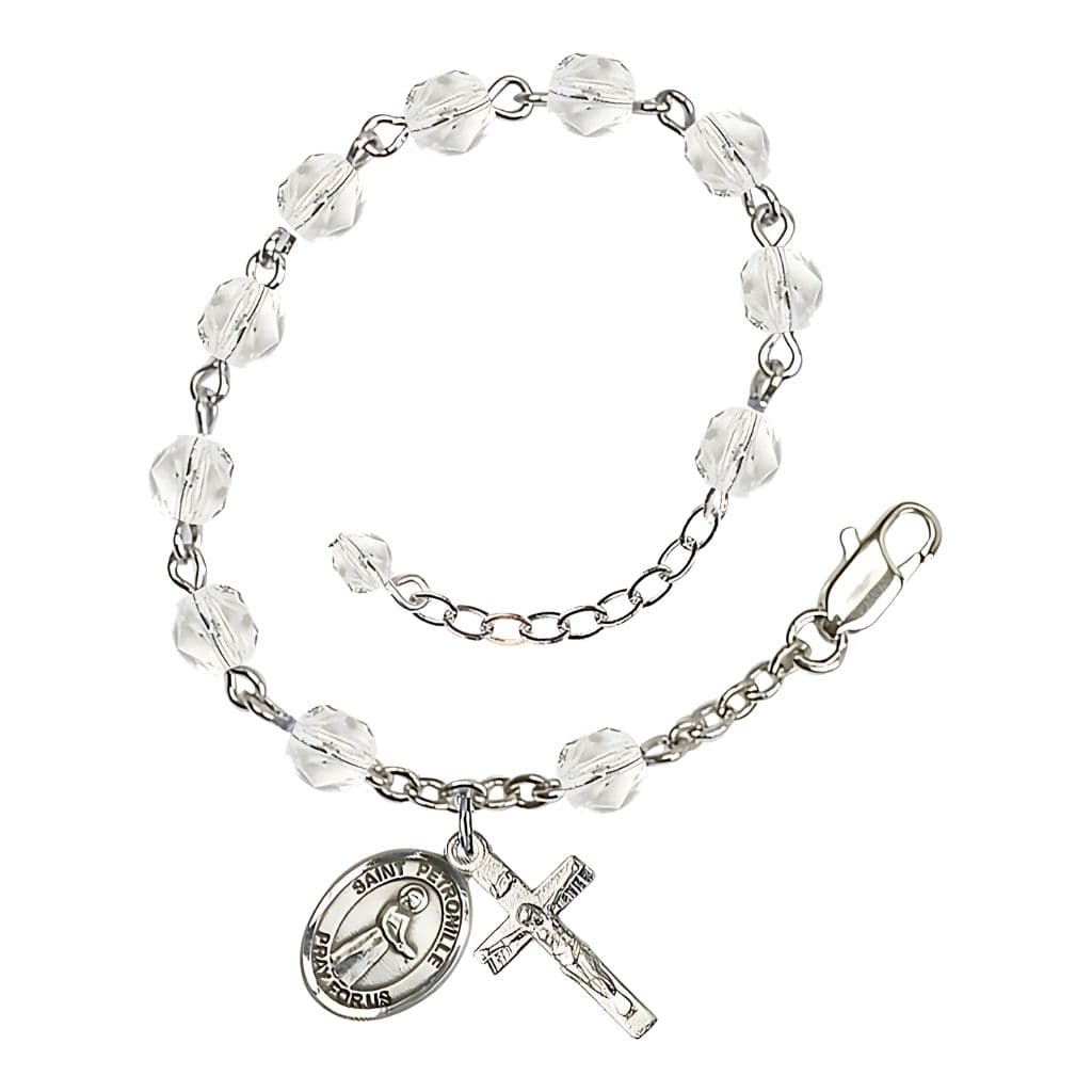 St. Petronille Silver-plated Rosary Bracelet with Clear Crystal Beads,