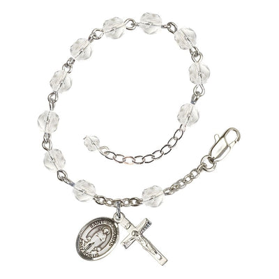 St. Barnabas Birthstone Silver Rosary Bracelet view 4 in Crystal, Bliss Manufacturing
