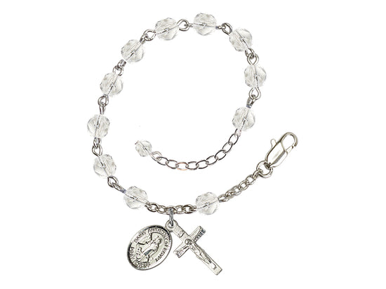 Silver-Plated Crystal St Anthony of Egypt Birthstone Rosary Bracelet