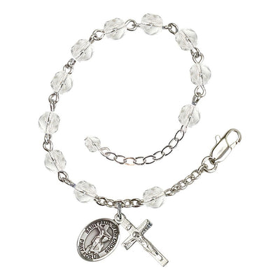 St. Paul of the Cross Rosary Bracelet with Pewter Crucifix and Charm, Birthstone 6mm Fire Polished Clear Crystal Beads for April, Bliss Manufacturing