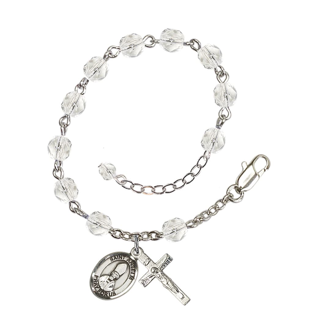 Bliss Silver-Plated Crystal St Anselm of Canterbury Birthstone Rosary Bracelet,April Birthstone,