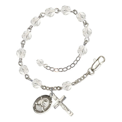 St. Josemaria Escriva Birthstone Silver Rosary Bracelet view 3 in Crystal, Bliss Manufacturing