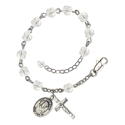 St. Carlo Acutis Fire Polished Birthstone Clear Rosary Bracelet in Crystal, Bliss Manufacturing