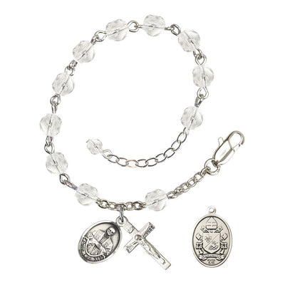 Pope Leo XIV Birthstone 6mm Fire Polished Silver-plated Rosary Bracelet with birthstone fire-polished clear beads in Crystal, Bliss Manufacturing