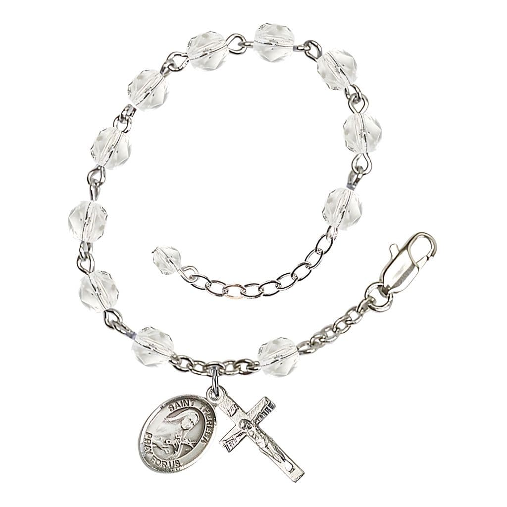 Bliss St. Theresa Birthstone Rosary Bracelet with 6mm Clear Fire Polished Beads