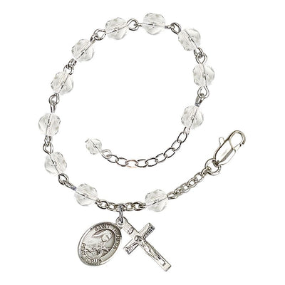 St. Theresa Birthstone Rosary Bracelet with 6mm Clear Fire Polished Beads in Crystal, Bliss Manufacturing