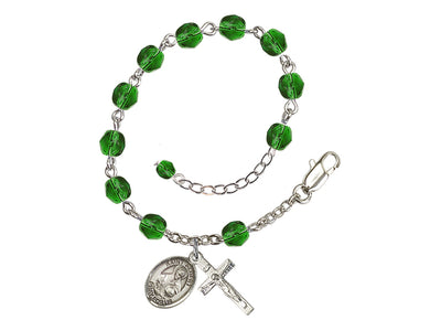 St. Albert the Great Birthstone Silver-plated Rosary Bracelet in Emerald, Bliss Manufacturing