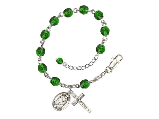 Bliss Silver-Plated  Emerald Crystal St Ann Birthstone Rosary Bracelet