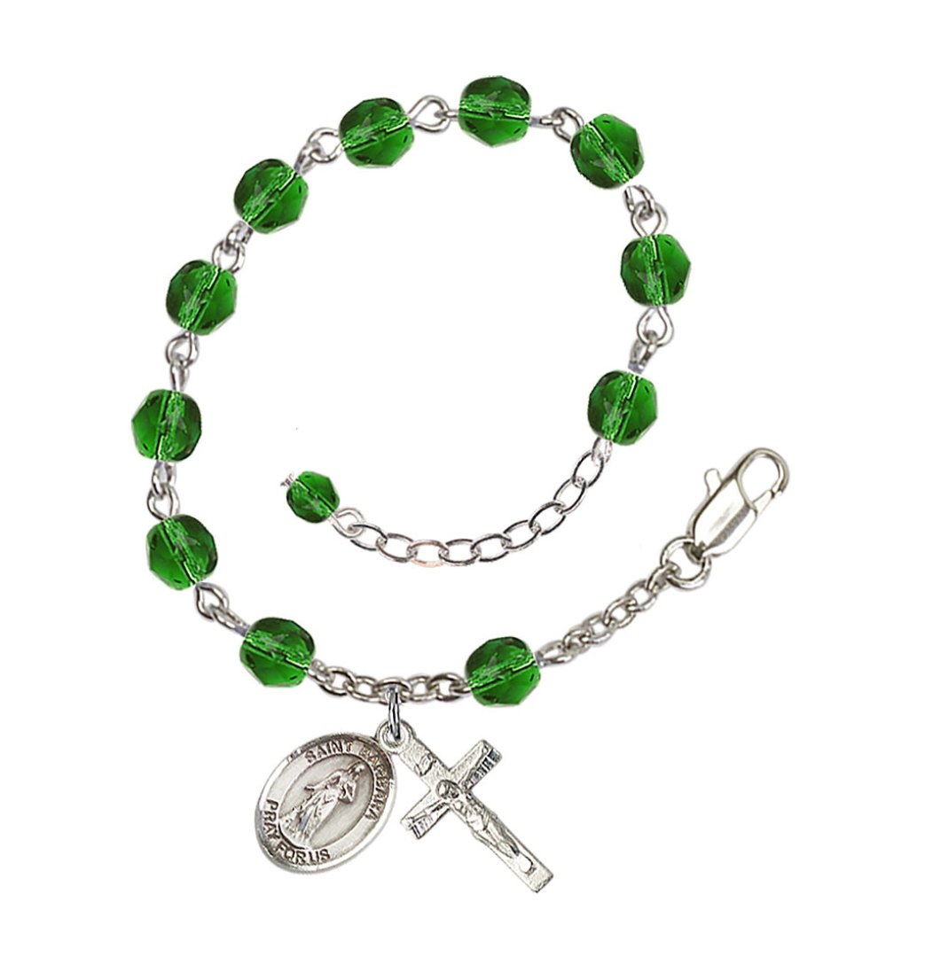 May Emerald Crystal St Barbara Birthstone Rosary Bracelet