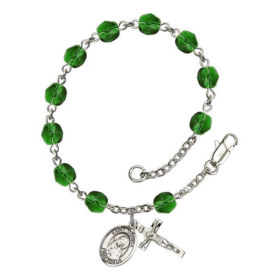 St. Monica birthstone silver plated rosary bracelet in Emerald, Bliss Manufacturing