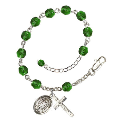 St. Barnabas Birthstone Silver Rosary Bracelet view 5 in Emerald, Bliss Manufacturing