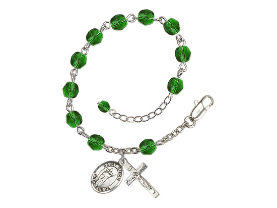 Emerald Crystal St Aidan of Lindesfarne Birthstone Rosary Bracelet