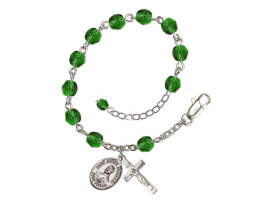 Emerald Crystal St Andre Bessette Birthstone Rosary Bracelet