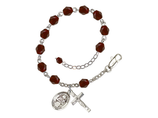 Hand Made Silver Plate Garnet Rosary Bracelet with 6mm Fire Polished Beads featuring a St. Agatha Charm,