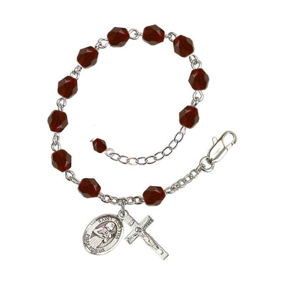 Hand Made Silver Plate Garnet Rosary Bracelet with 6mm Fire Polished Beads featuring a St. Agatha Charm, Bliss Manufacturing