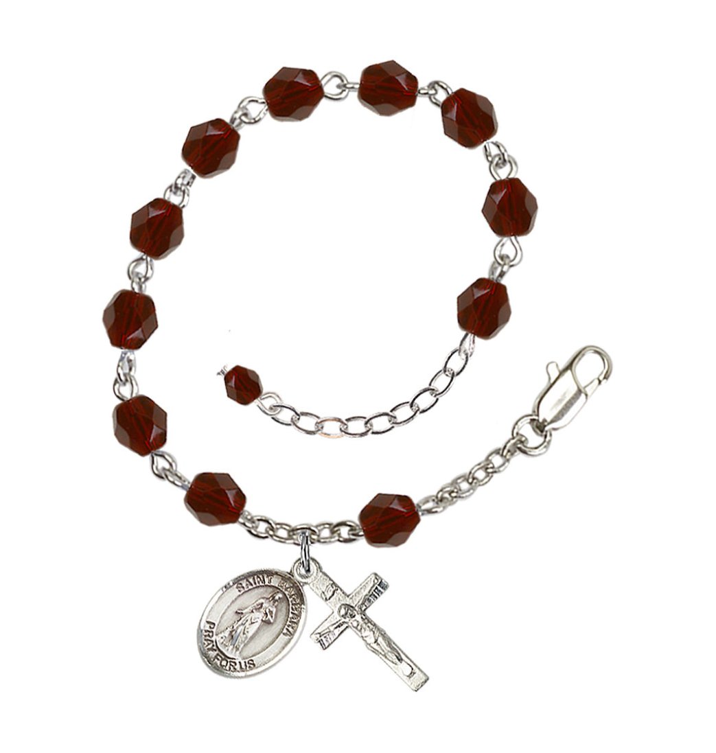 January Garnet Crystal St Barbara Birthstone Rosary Bracelet