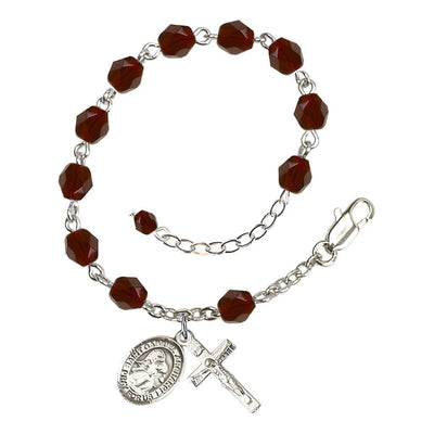Saint Gabriel the Archangel Rosary Bracelet with Pewter Crucifix and Medal, Birthstone 6mm Fire Polished Garnet Beads for January, Bliss Manufacturing