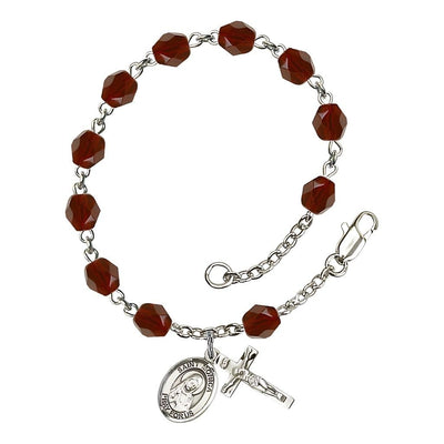 St. Monica birthstone silver plated rosary bracelet in Garnet, Bliss Manufacturing