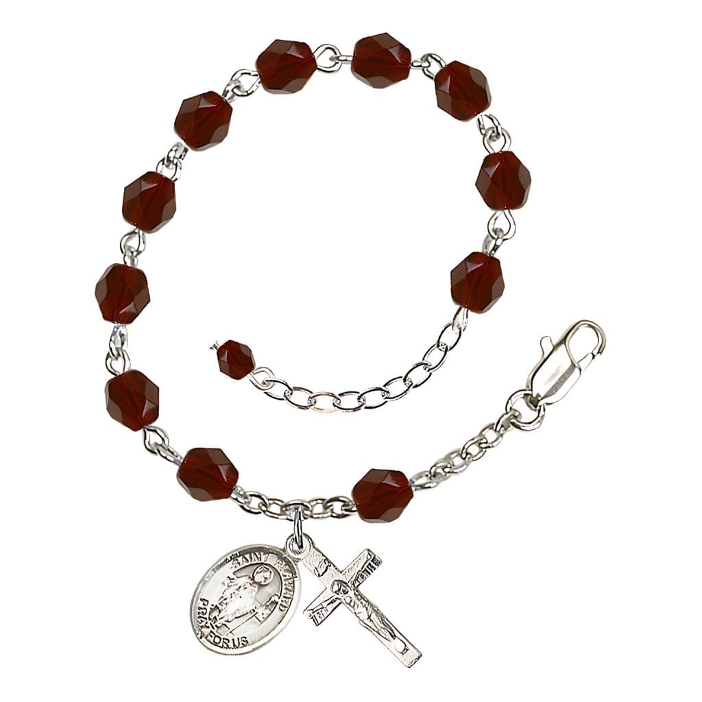 Bliss St. Richard Help Birthstone Heart Rosary Bracelet in Fire Polished Garnet,