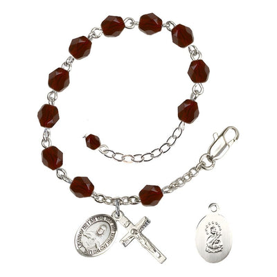 Sacred Heart of Jesus Scapular Rosary Bracelet with Pewter Crucifix and Charm, Birthstone 6mm Fire Polished Garnet Beads for January, Bliss Manufacturing