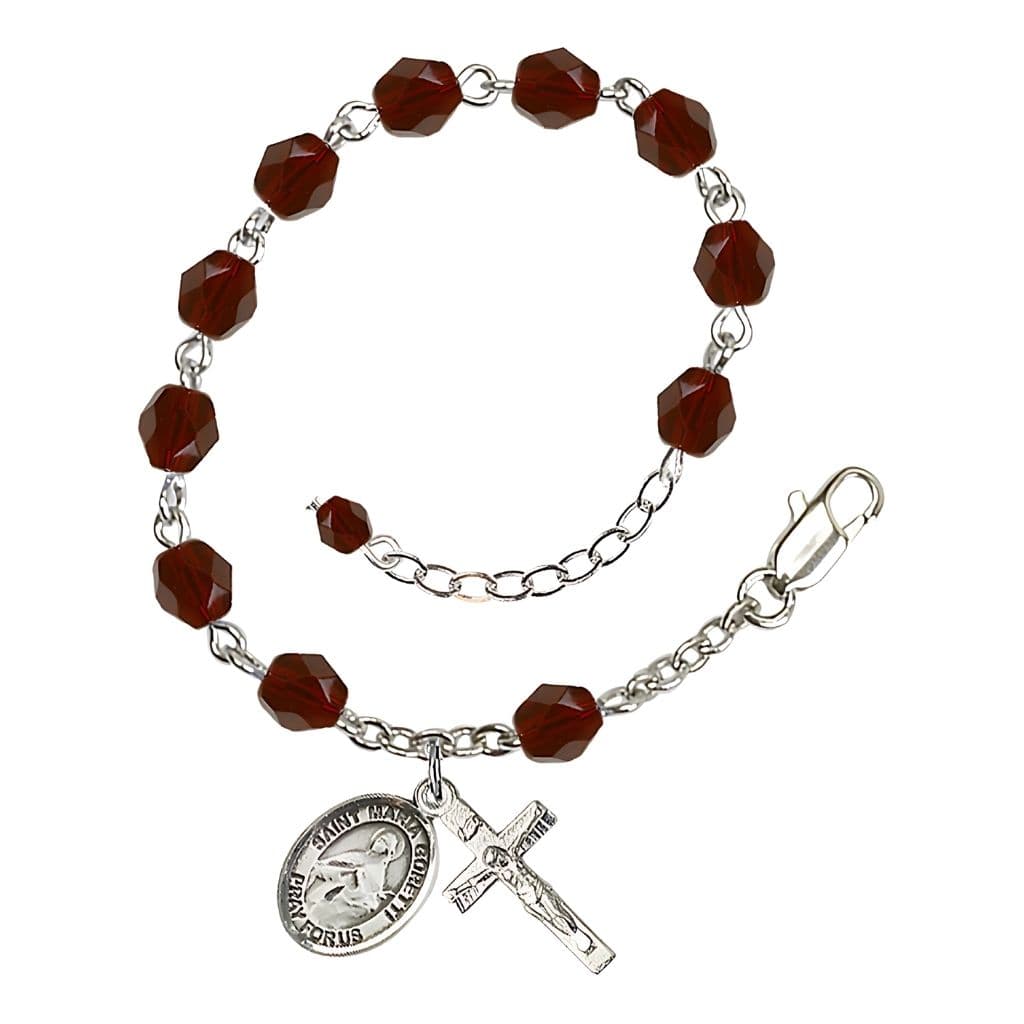 Bliss St. Maria Goretti Birthstone Rosary Silver-plated Bracelet in Garnet,