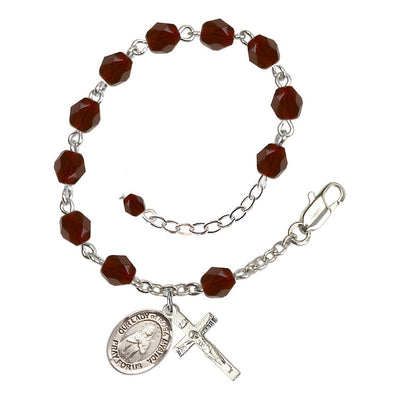 Bliss Our Lady of Rosa Mystica Rosary Bracelet with Pewter Crucifix and Charm, Birthstone 6mm Fire Polished Garnet Beads for January