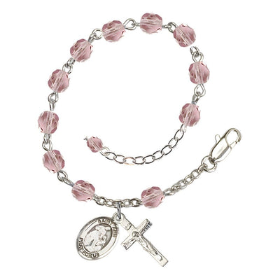 Silver-Plated Light Amethyst Crystal St Ann Birthstone Rosary Bracelet, Bliss Manufacturing