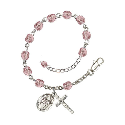 Adjustable Silver Plated 6mm Fire Poished Saint Agatha Rosary Bracelet in Light Amethyst, Bliss Manufacturing