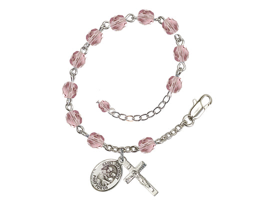 Light Amethyst Silver-Plated Crystal St Anthony of Padua Birthstone Rosary Bracelet