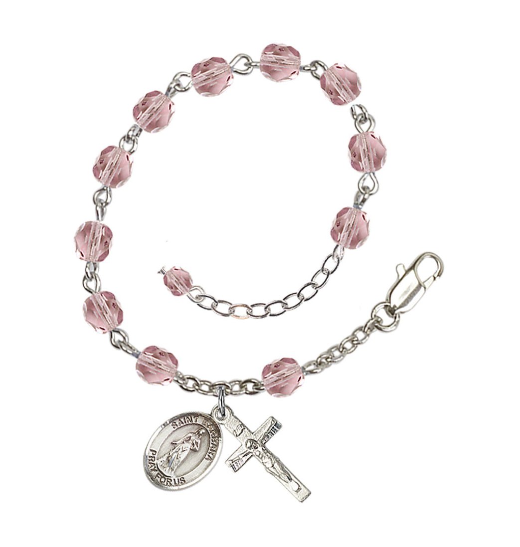 June Light Amethyst Crystal St Barbara Birthstone Rosary Bracelet