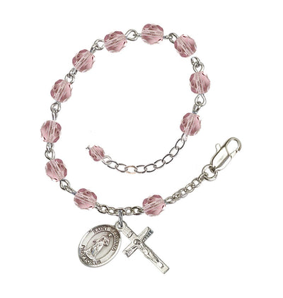 June Light Amethyst Crystal St Barbara Birthstone Rosary Bracelet, Bliss Manufacturing