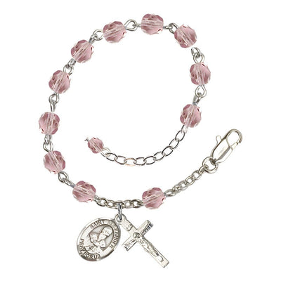 Light Amethyst Silver-Plated Crystal St St Alexander Sauli Birthstone Rosary Bracelet, Bliss Manufacturing