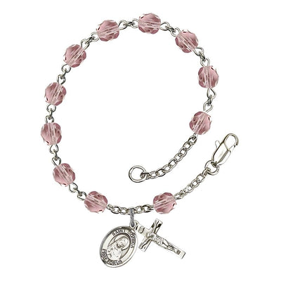 St. Monica birthstone silver plated rosary bracelet in Light Amethyst, Bliss Manufacturing