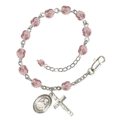 Bliss St. Thomas the Apostle Rosary Bracelet with Pewter Crucifix and Charm, Birthstone 6mm Fire Polished Light Amethyst Beads for June
