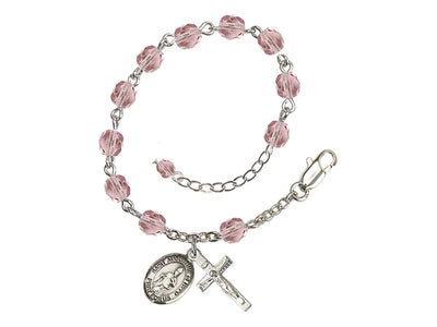 St Augustine of Hippo Birthstone Fire Polished Rosary Bracelet in Light Amethyst, Bliss Manufacturing