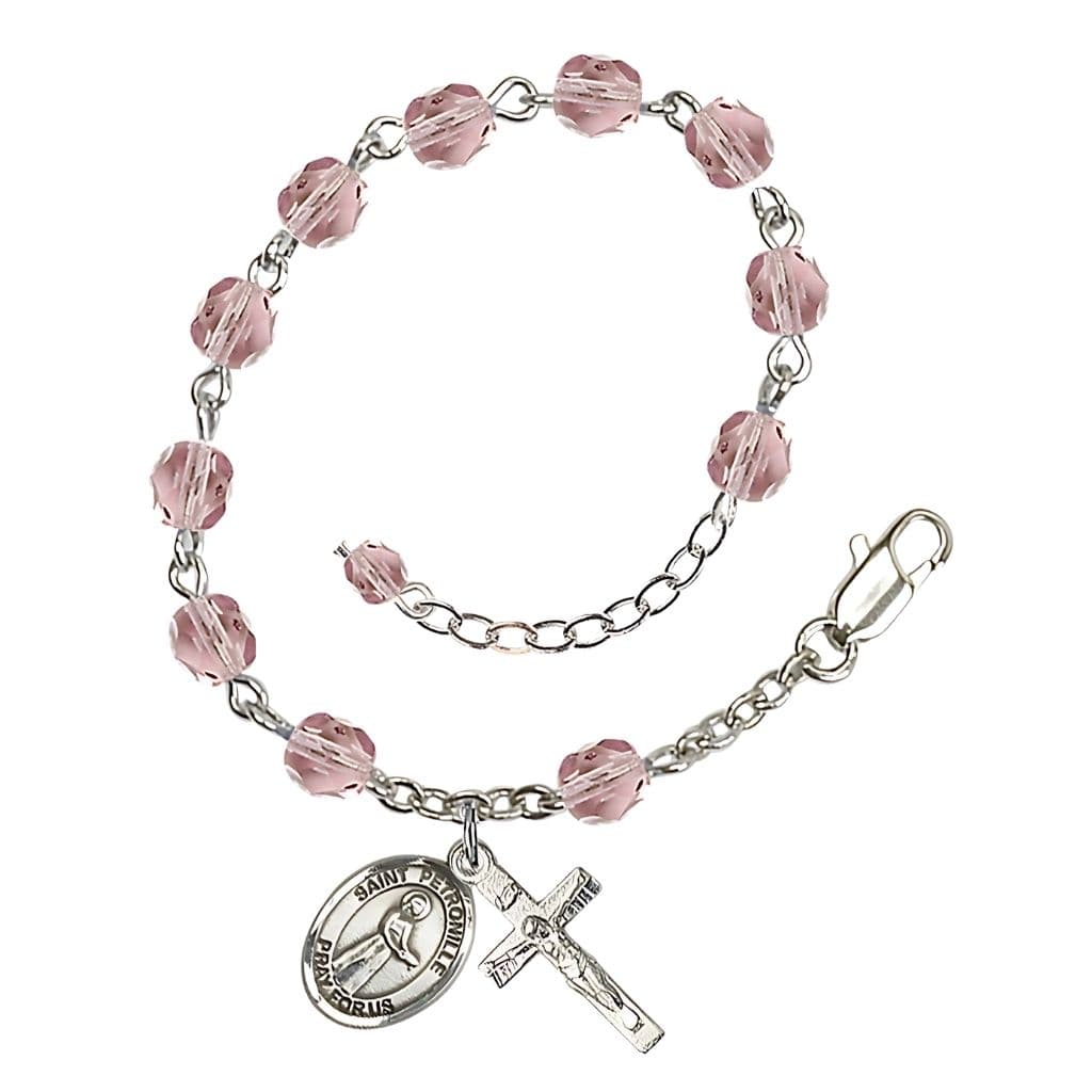 St. Petronille Silver-plated Rosary Bracelet with Light Amethyst Crystal Beads,