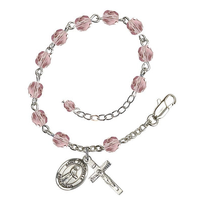 St. Petronille Silver-plated Rosary Bracelet with Light Amethyst Crystal Beads, Bliss Manufacturing