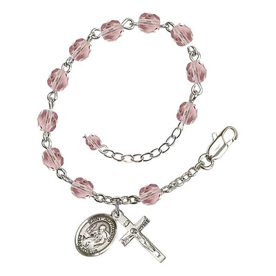 Light Amethyst Crystal St Alphonsus Maria de Liguori Birthstone Rosary Bracelet, Bliss Manufacturing