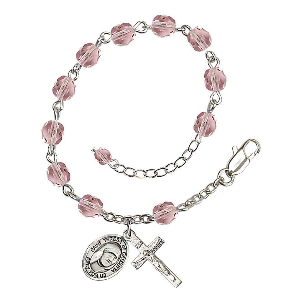 Bliss St. Teresa of Calcutta Birthstone Rosary Bracelet, Light Amethyst 6mm Fire Polished Beads