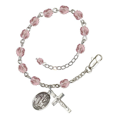 St. Paul of the Cross Rosary Bracelet with Pewter Crucifix and Charm, Birthstone 6mm Fire Polished Light Amethyst Beads for June, Bliss Manufacturing