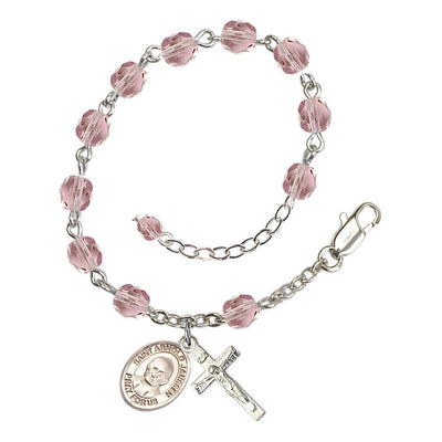 Light Amethyst Silver-Plated Crystal St Arnold Janssen Birthstone Rosary Bracelet, Bliss Manufacturing